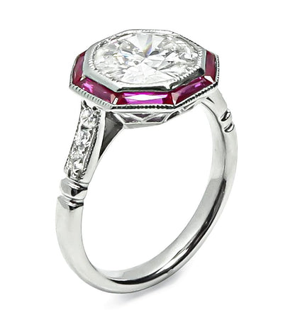2.22ct Diamond Ruby Platinum Engagement Ring