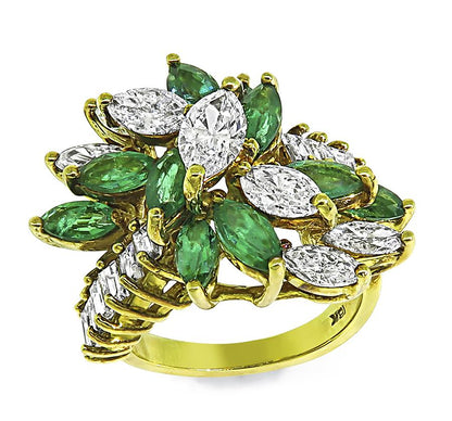 1970s 3.00ct Emerald 2.50ct Diamond 18k Yellow Gold Ring