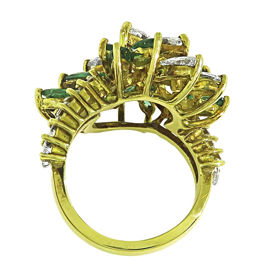 1970s 3.00ct Emerald 2.50ct Diamond 18k Yellow Gold Ring