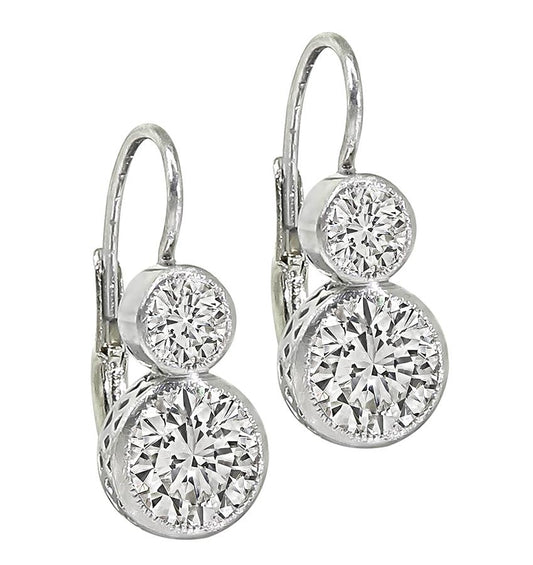 Estate 2.00ct Round Cut Diamond 0.50ct Old Mine Cut Diamond Platinum Earrings