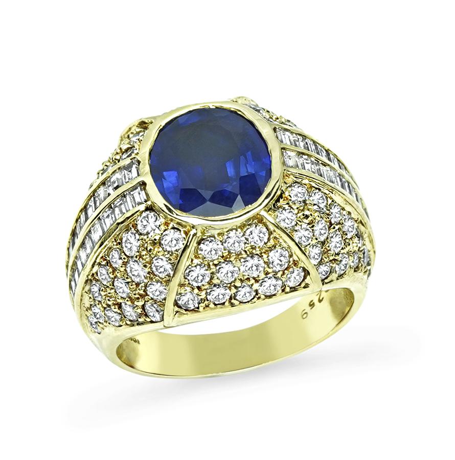 Estate 2.53ct Ceylon Sapphire 2.59ct Diamond 18k Yellow Gold Ring