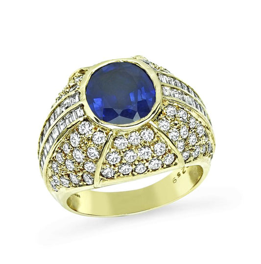 Estate 2.53ct Ceylon Sapphire 2.59ct Diamond 18k Yellow Gold Ring