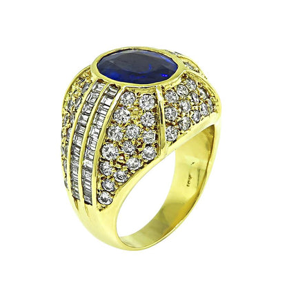 Estate 2.53ct Ceylon Sapphire 2.59ct Diamond 18k Yellow Gold Ring