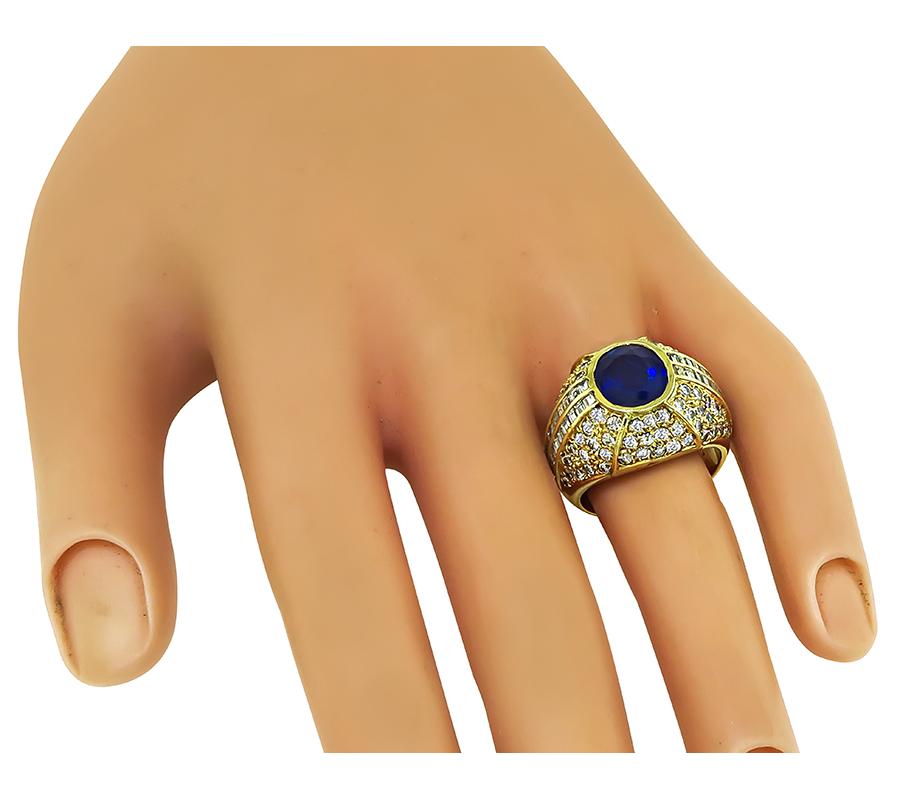 Estate 2.53ct Ceylon Sapphire 2.59ct Diamond 18k Yellow Gold Ring
