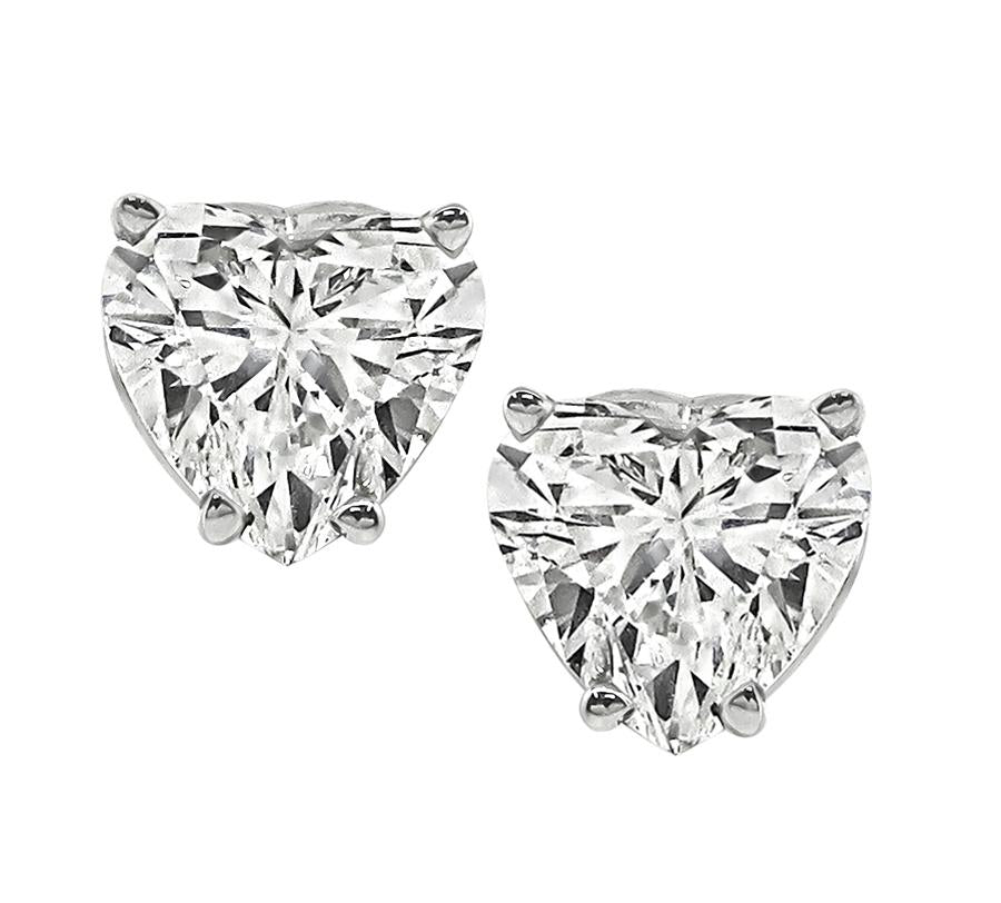 Estate GIA Certified 1.00ct and 1.01ct Diamond 14k Gold Heart Stud Earrings