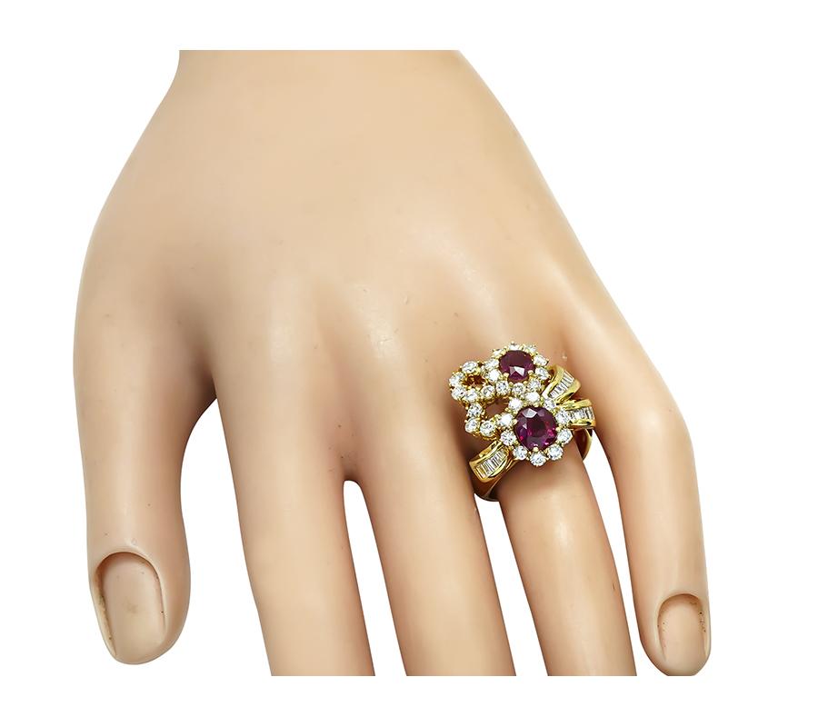 Estate 2.00ct Ruby 2.00ct Diamond 18k Yellow Gold Ring