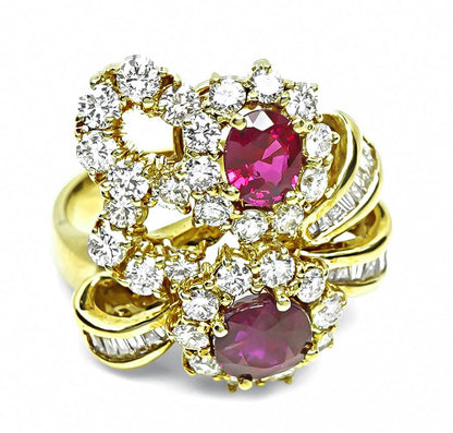 Estate 2.00ct Ruby 2.00ct Diamond 18k Yellow Gold Ring
