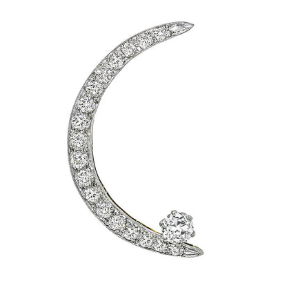 Estate 2.80ct Diamond 14k White and Yellow Gold Crescent Pin