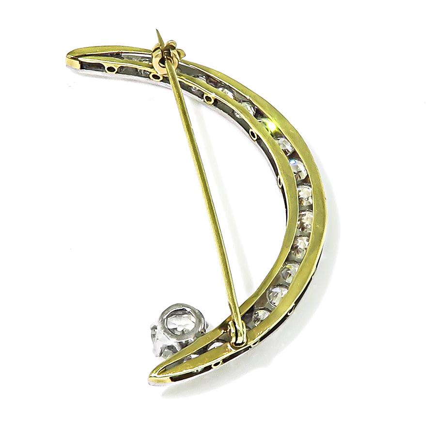 Estate 2.80ct Diamond 14k White and Yellow Gold Crescent Pin