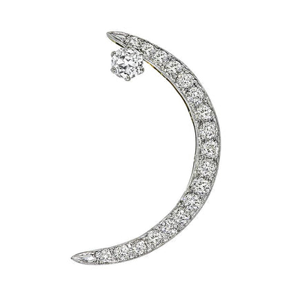 Estate 2.80ct Diamond 14k White and Yellow Gold Crescent Pin
