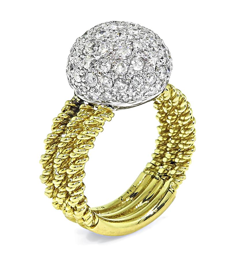 Estate 2.03ct Diamond Two Tone 18k Yellow and White Gold Ring