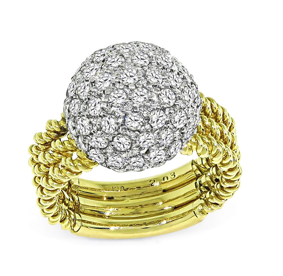 Estate 2.03ct Diamond Two Tone 18k Yellow and White Gold Ring