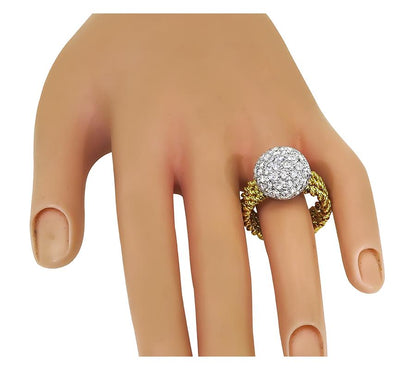 Estate 2.03ct Diamond Two Tone 18k Yellow and White Gold Ring