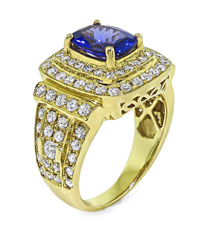 Estate 2.00ct Tanzanite 1.75ct Diamond 14k Yellow Gold Ring