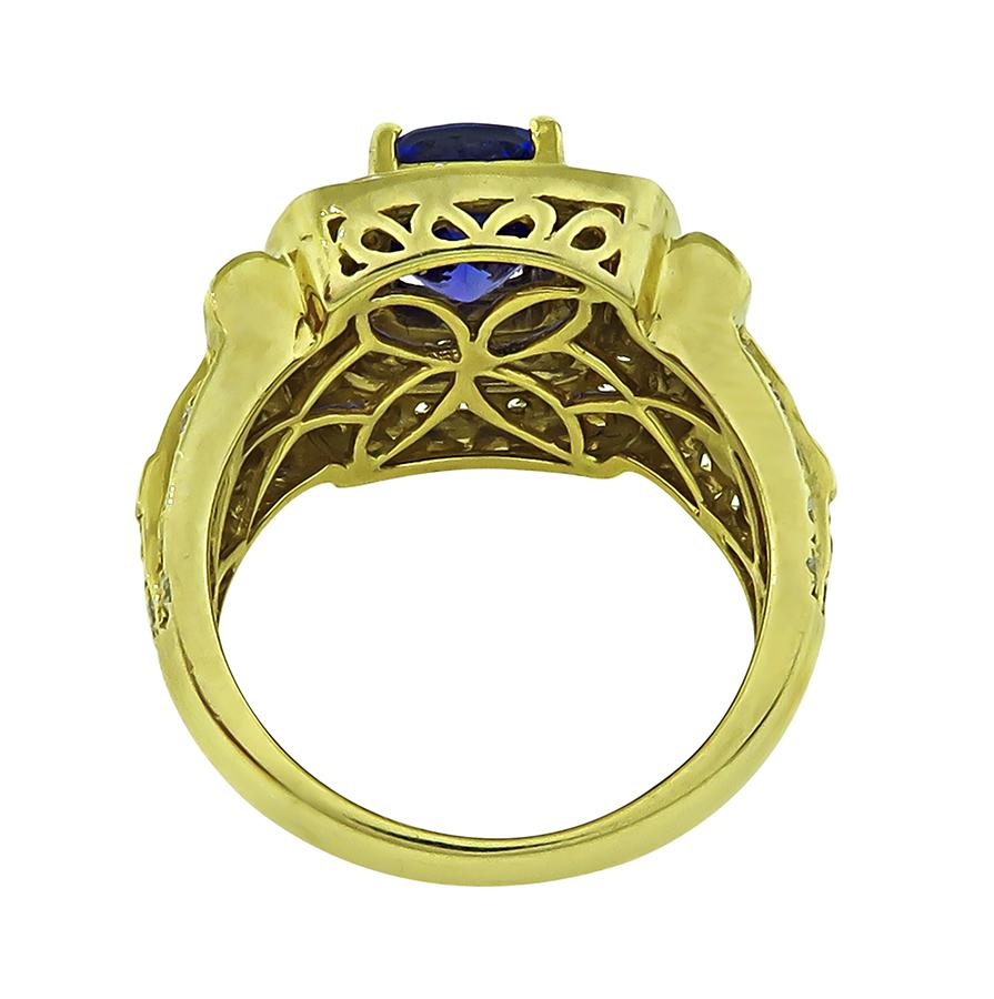 Estate 2.00ct Tanzanite 1.75ct Diamond 14k Yellow Gold Ring