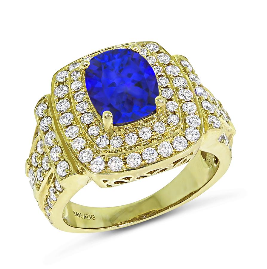 Estate 2.00ct Tanzanite 1.75ct Diamond 14k Yellow Gold Ring