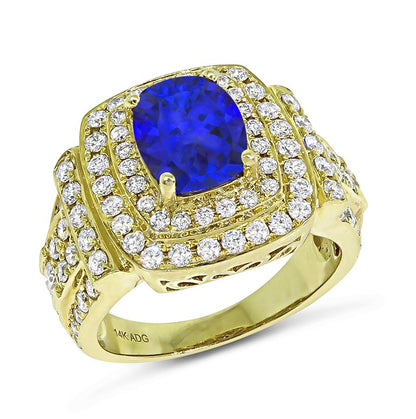 Estate 2.00ct Tanzanite 1.75ct Diamond 14k Yellow Gold Ring