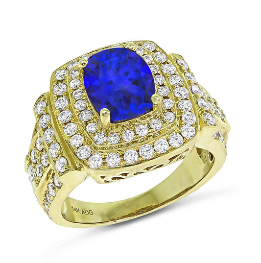 Estate 2.00ct Tanzanite 1.75ct Diamond 14k Yellow Gold Ring