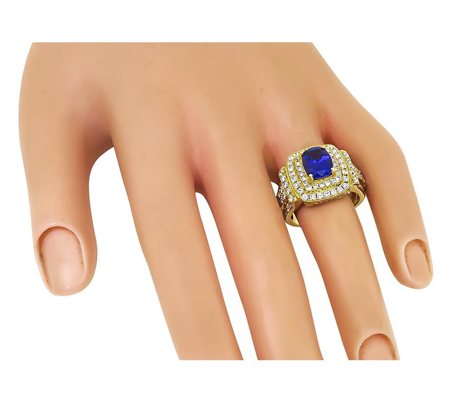 Estate 2.00ct Tanzanite 1.75ct Diamond 14k Yellow Gold Ring