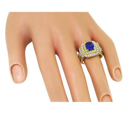 Estate 2.00ct Tanzanite 1.75ct Diamond 14k Yellow Gold Ring