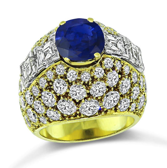 2.71ct Sapphire 5.75ct Diamond Gold Ring