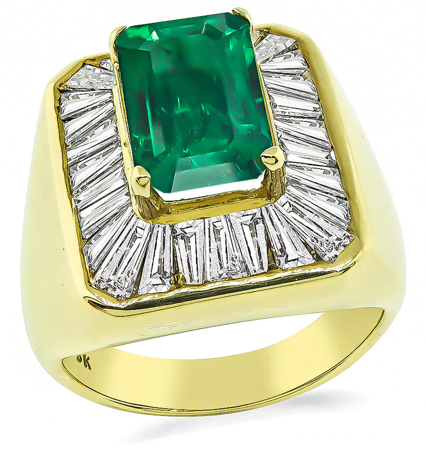 Estate 3.00ct Emerald 1.25ct Diamond Gold Ring