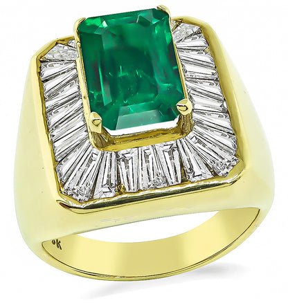 Estate 3.00ct Emerald 1.25ct Diamond Gold Ring