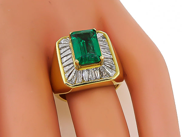 Estate 3.00ct Emerald 1.25ct Diamond Gold Ring