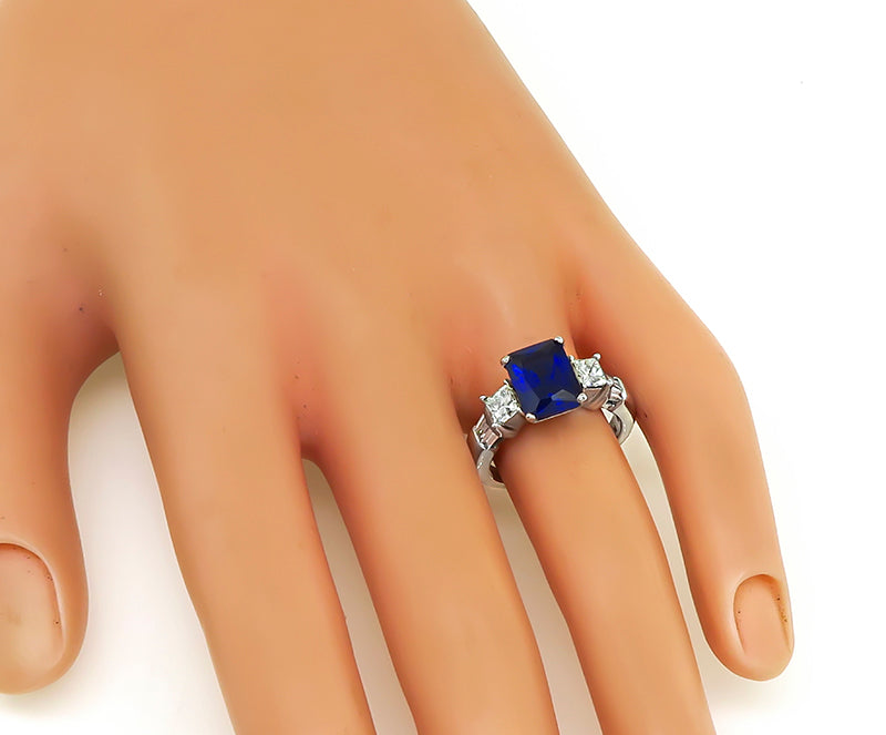 Estate 3.00ct Sapphire 0.60ct Diamond Engagement Ring