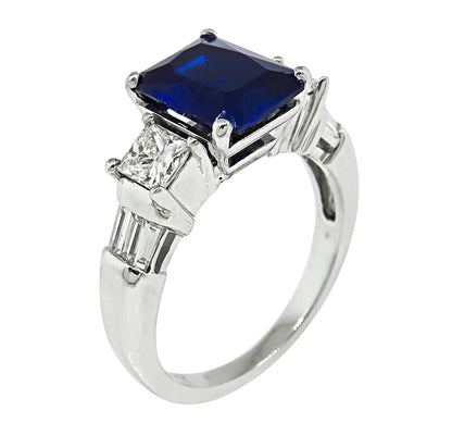 Estate 3.00ct Sapphire 0.60ct Diamond Engagement Ring