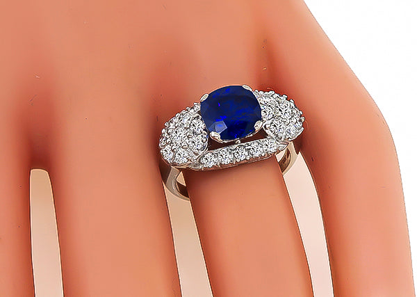 Vintage 3.01ct Ceylon Sapphire 1.20ct Diamond Ring
