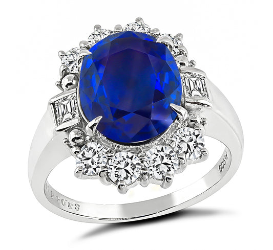 Estate AIGS Certified 3.04ct Sapphire 0.72ct Diamond Engagement Ring