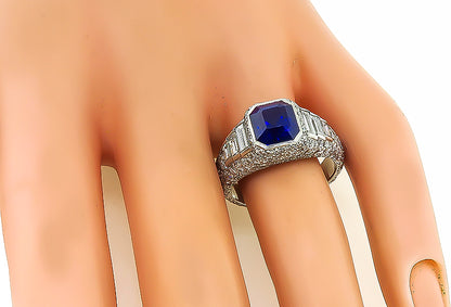 Estate 3.05ct Ceylon Sapphire 1.20ct Diamond Engagement Ring