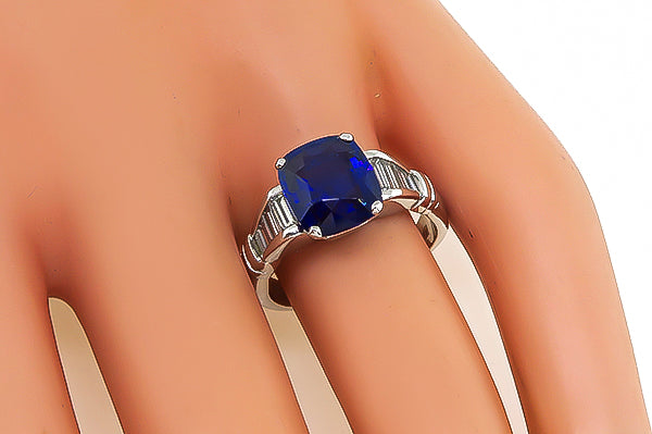 Estate 3.05ct Ceylon Sapphire 0.25ct Diamond Engagement Ring
