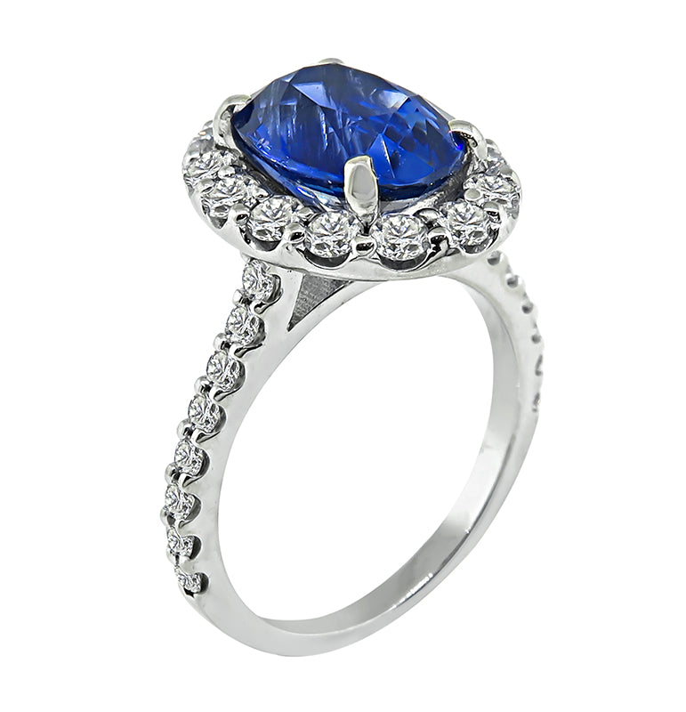 Estate 3.06ct Sapphire 0.90ct Diamond Engagement Ring
