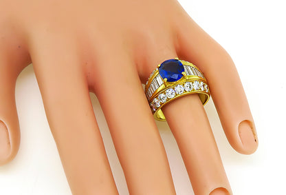 Estate 3.50ct Sapphire 3.00ct Diamond Gold Ring