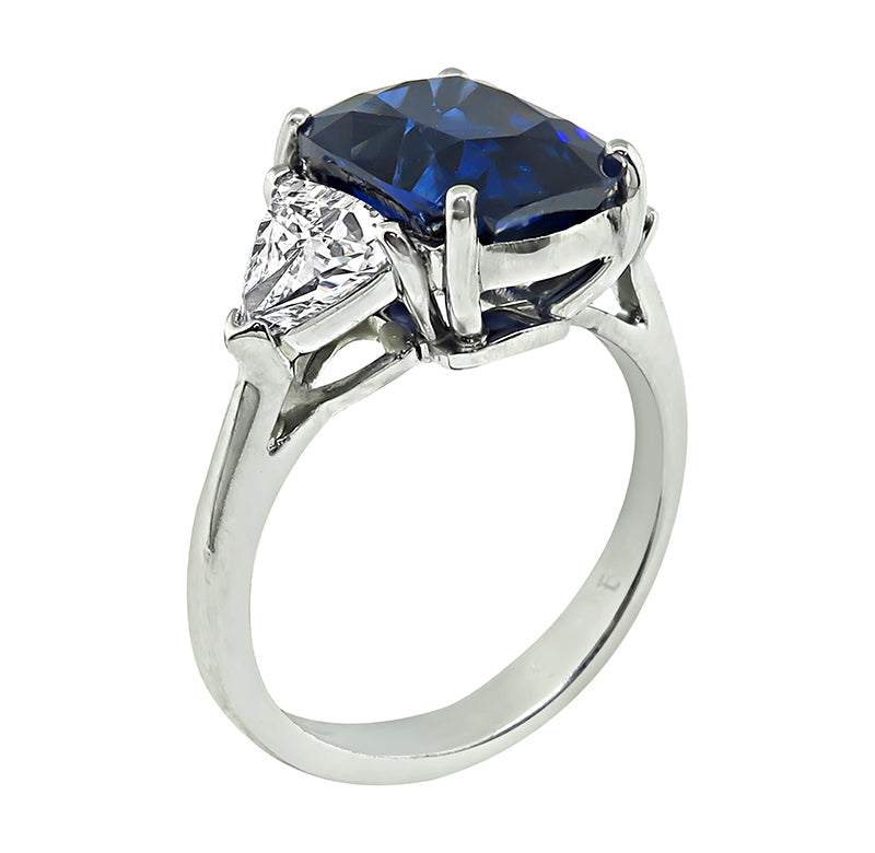Estate 3.98ct Sapphire 0.80ct Diamond Engagement Ring