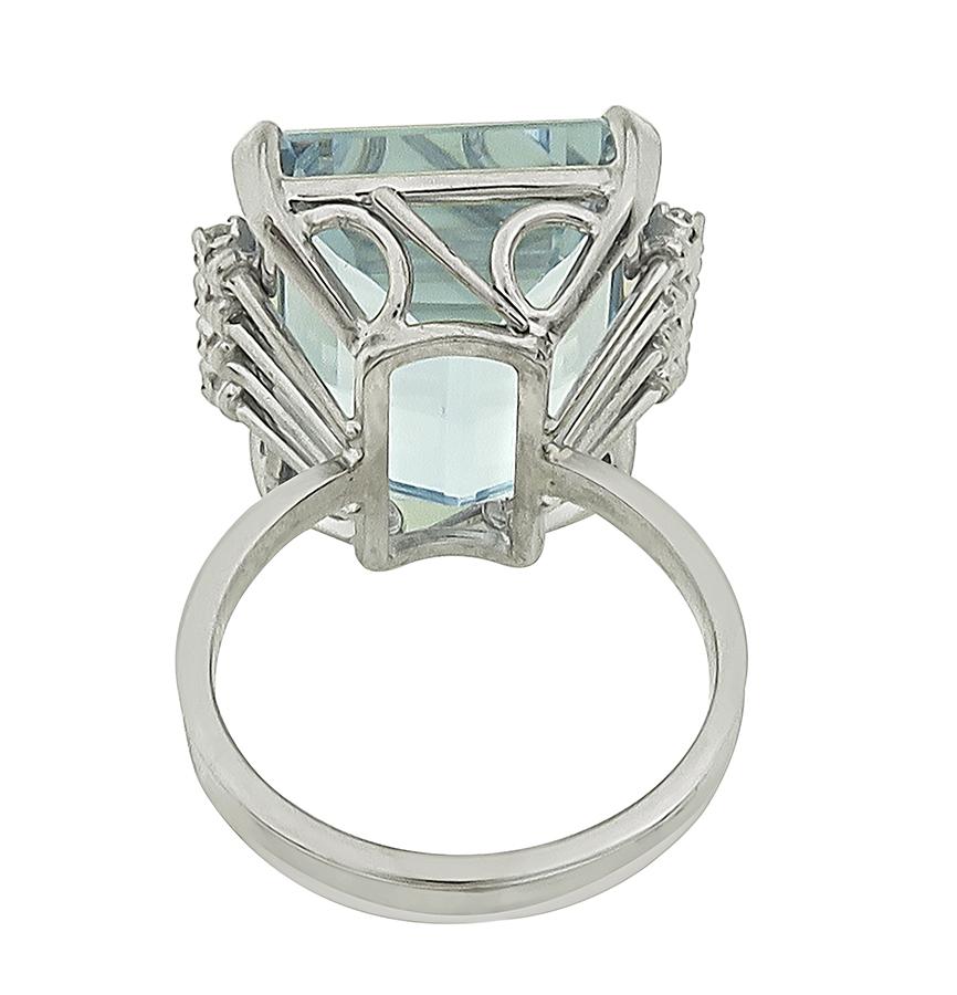 Estate 30.00ct Aquamarine Diamond 18k White Gold Ring