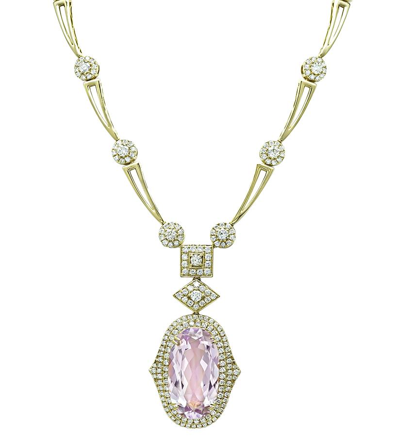 Estate 35.00ct Kunzite 5.00ct Diamond Gold Necklace