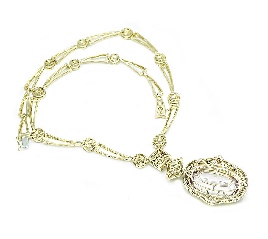 Estate 35.00ct Kunzite 5.00ct Diamond Gold Necklace