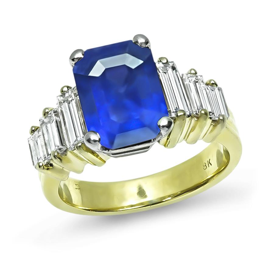 Estate 3.50ct Sapphire 0.50ct Diamond Gold Engagement Ring