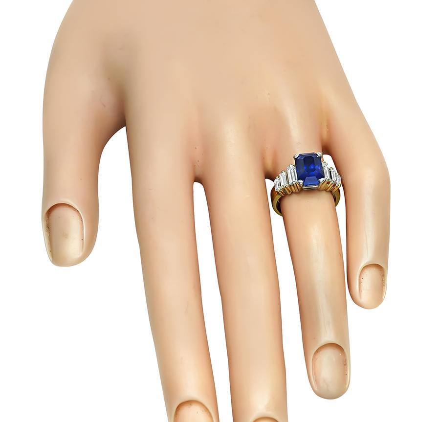 Estate 3.50ct Sapphire 0.50ct Diamond Gold Engagement Ring