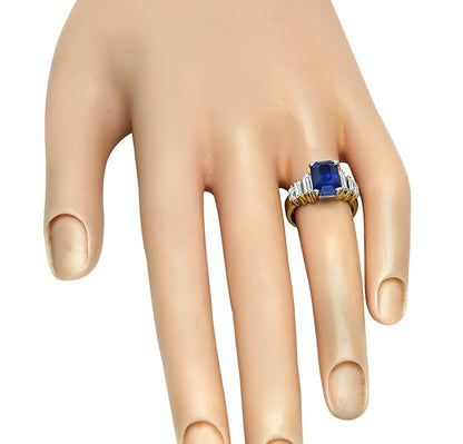Estate 3.50ct Sapphire 0.50ct Diamond Gold Engagement Ring