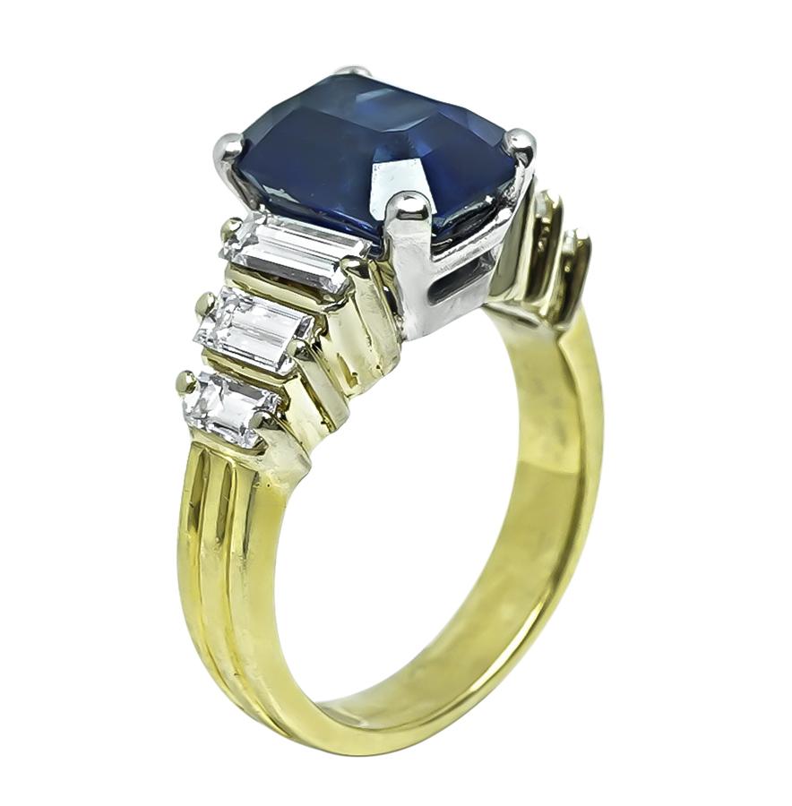 Estate 3.50ct Sapphire 0.50ct Diamond Gold Engagement Ring