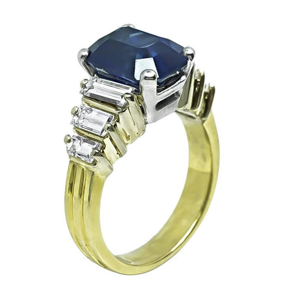 Estate 3.50ct Sapphire 0.50ct Diamond Gold Engagement Ring