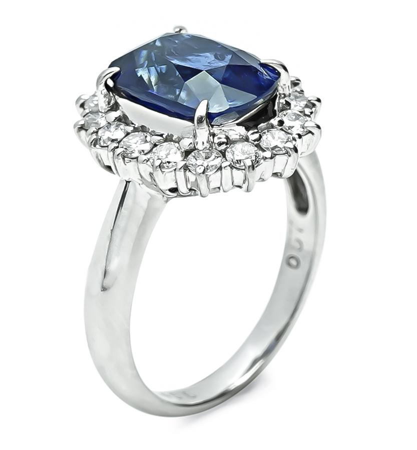Estate 3.45ct Sapphire 0.57ct Diamond Engagement Ring