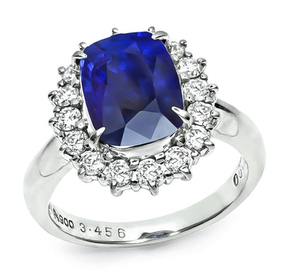 Estate 3.45ct Sapphire 0.57ct Diamond Engagement Ring