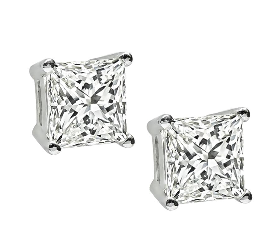 Estate 3.01ct Princess Cut Diamond Stud Earrings