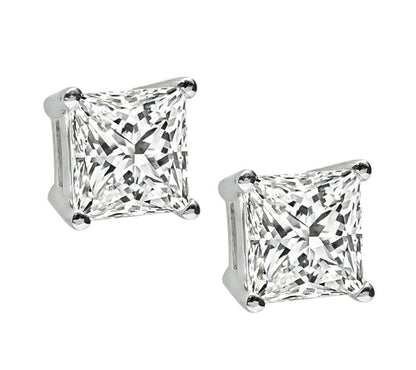 Estate 3.01ct Princess Cut Diamond Stud Earrings