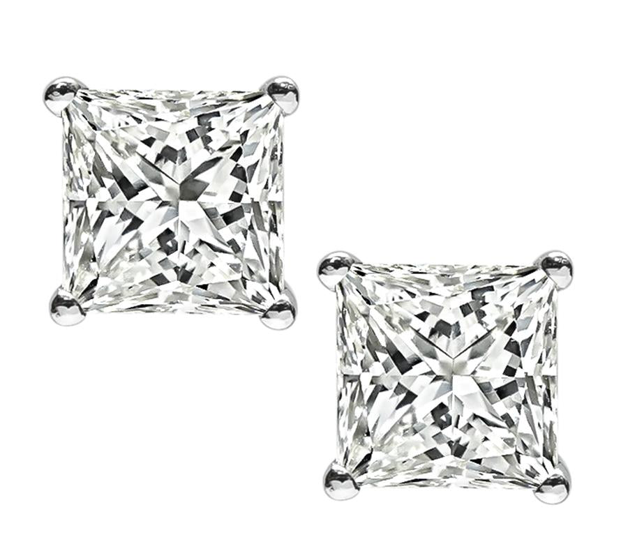 Estate 3.01ct Princess Cut Diamond Stud Earrings